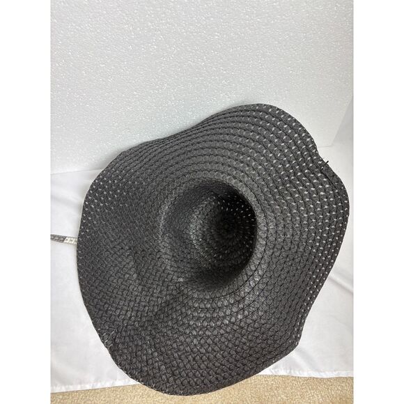 Oversized Black Beach Hat Beachy Coastal Straw Classy Old Money Vacation Pool - Picture 3 of 4
